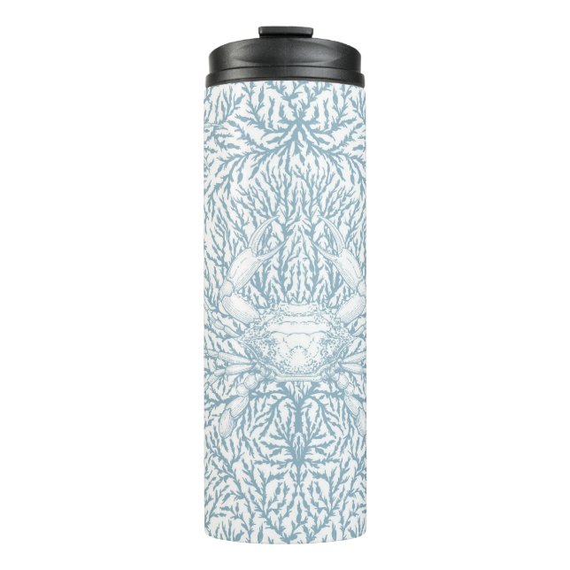 Crab and sea weed, coastal summer in white and lig thermal tumbler (Front)