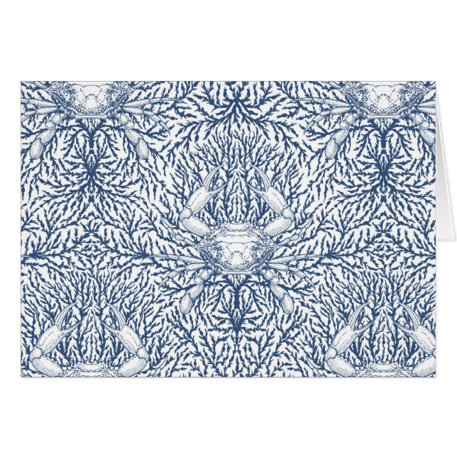 Crab and sea weed, coastal summer in white and nav (Front Horizontal)