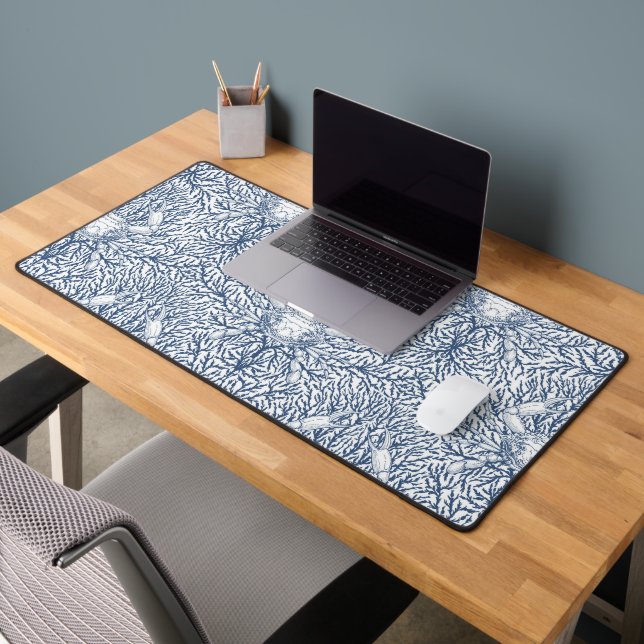Crab and sea weed in white and navy desk mat (Office 2)