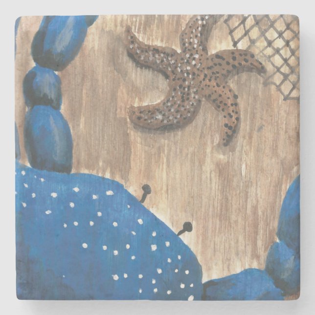 Crab and Starfish Stone Coaster (Front)
