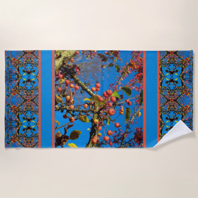 Crab Apples and Blue Sky Geometric Beach Towel (Front)