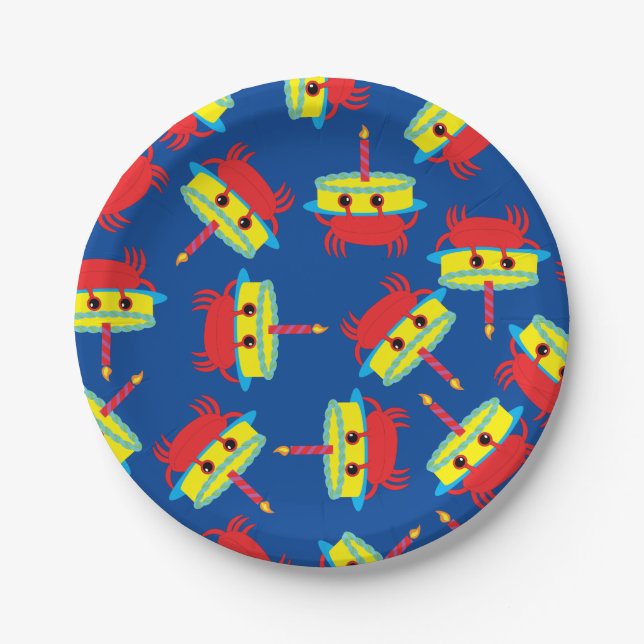 Crab Beach Birthday Party Paper Plate (Front)