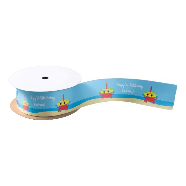 Crab Beach Birthday Party Satin Ribbon (Spool)
