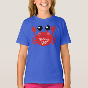 Crab Birthday Girl Cute Cartoon Kids T-Shirt