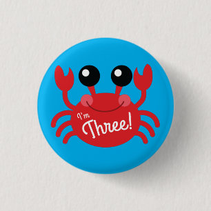 Crab Birthday Party Cute Cartoon Kids 1 Inch Round Button