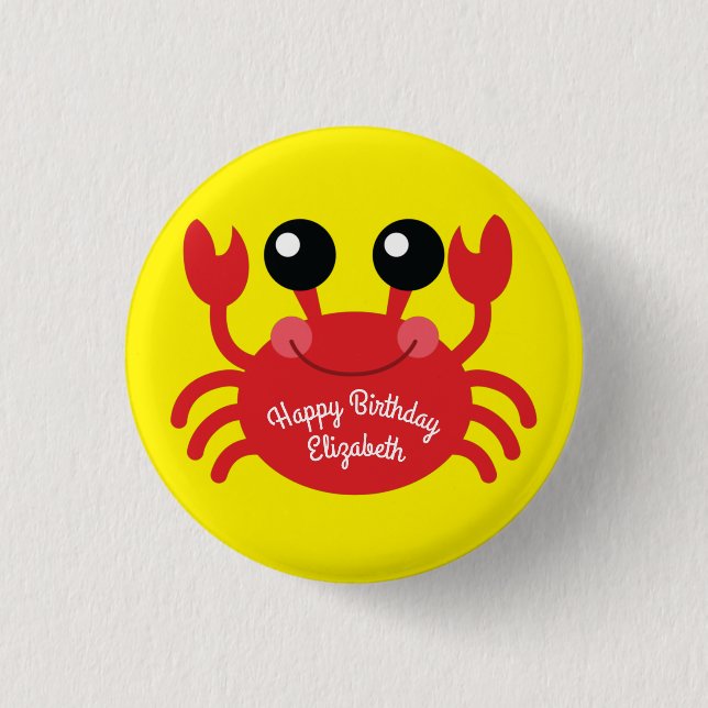Crab Birthday Party Cute Cartoon Kids 1 Inch Round Button (Front)