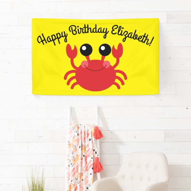 Crab Birthday Party Cute Cartoon Kids Banner (Insitu)