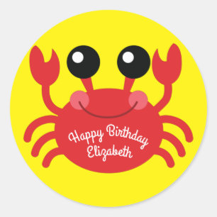 Crab Birthday Party Cute Cartoon Kids Classic Round Sticker