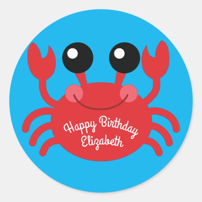 Crab Birthday Party Cute Cartoon Kids Classic Round Sticker (Front)