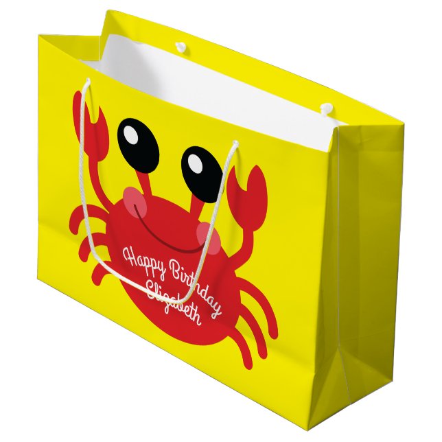 Crab Birthday Party Cute Cartoon Kids Large Gift Bag (Front Angled)