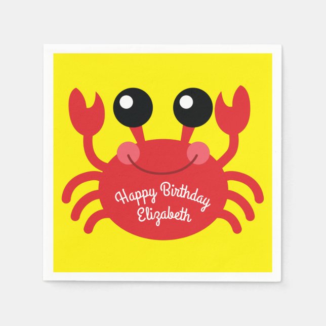 Crab Birthday Party Cute Cartoon Kids Napkin (Front)