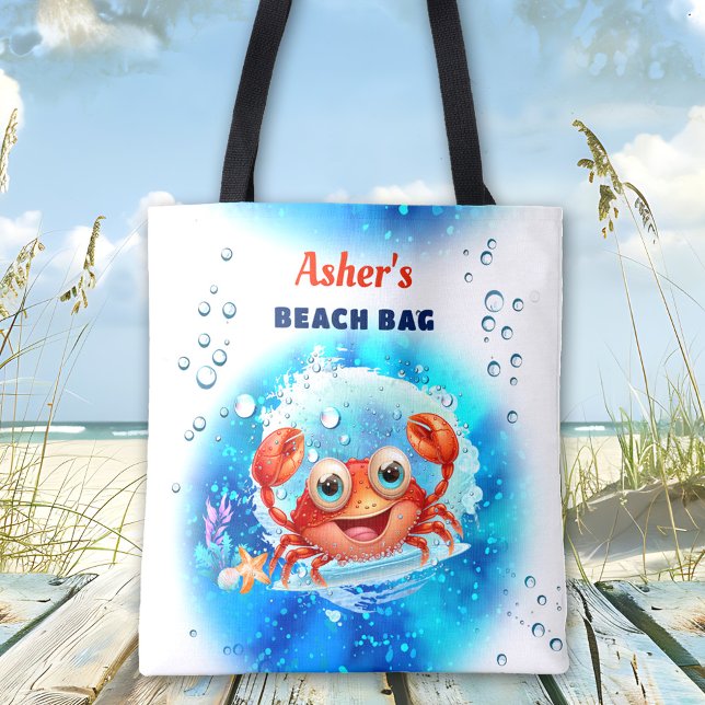 Crab Blue Boy Pool Beach Custom Name Tote Bag (Crab Blue Boy Pool Beach Custom Name Tote Bag)