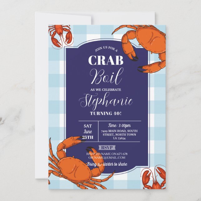 Crab Boil Birthday Party Navy Seafood Lobster Invitation (Front)