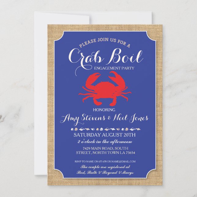 Crab Boil Engagement Party Couple's Shower Invite (Front)