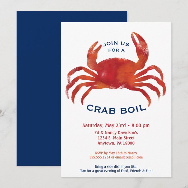 Crab Boil Invitation Low Country Seafood Dinner (Front/Back)