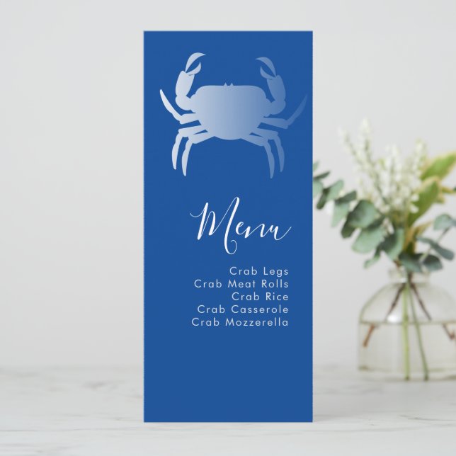 Crab Boil Nautical Blue Beach Wedding Menu (Standing Front)