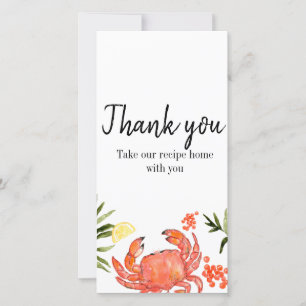 Crab boil summer party recipe thank you card