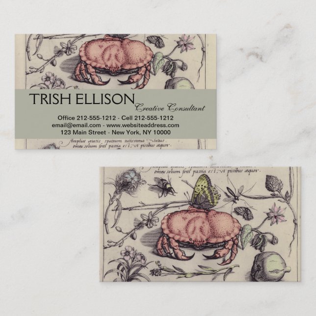 Crab Botanical Insect Flower Illustration Business Card (Front/Back)