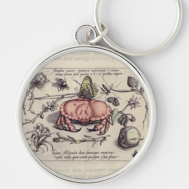 Crab Botanical Insect Flower Illustration Keychain (Front)