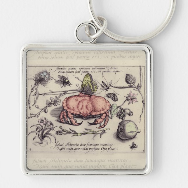 Crab Botanical Insect Flower Illustration Keychain (Front)