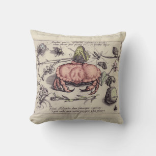 Crab Botanical Insect Flower Illustration Throw Pillow