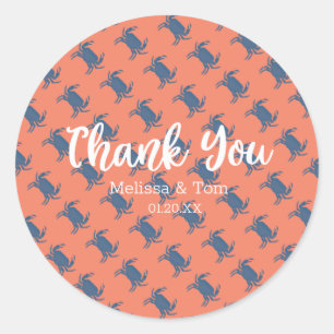 Crab Broil Boil Red Blue Pattern Wedding Thank You Classic Round Sticker