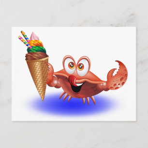 Crab Cartoon with Ice Cream postcard