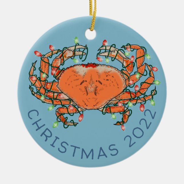 Crab Christmas Lights Crustacean Beach Ceramic Orn Ceramic Ornament (Front)