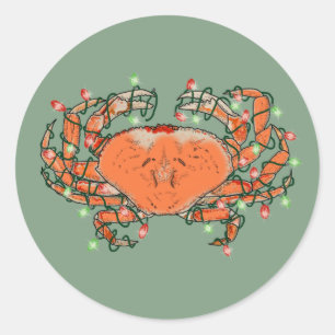 Crab Christmas Lights Crustacean Classic Round Sticker