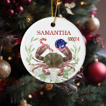 Crab Christmas Personalized Watercolor Crustacean Ceramic Ornament<br><div class="desc">This design may be personalized in the area provided by changing the photo and/or text. Or it can be customized by clicking Personalize this Template and then choosing the click to customize further option and delete or change the colour of the background, add text, change the text colour or style,...</div>
