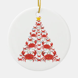 Crab Christmas Tree Santa Hat Christmas Lights   Ceramic Ornament