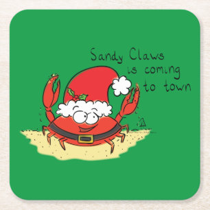 Crab Christmas Tropical Funny Square Paper Coaster