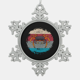 Crab Crabbing Retro Snowflake Pewter Christmas Ornament
