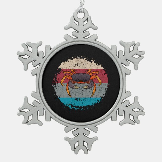 Crab Crabbing Retro Snowflake Pewter Christmas Ornament (Front)