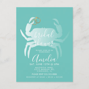 Crab Crustacean Teal Ocean Bridal Shower Postcard