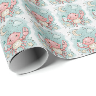 Crab Cute Baby Pastel Watercolor Pattern Wrapping Paper