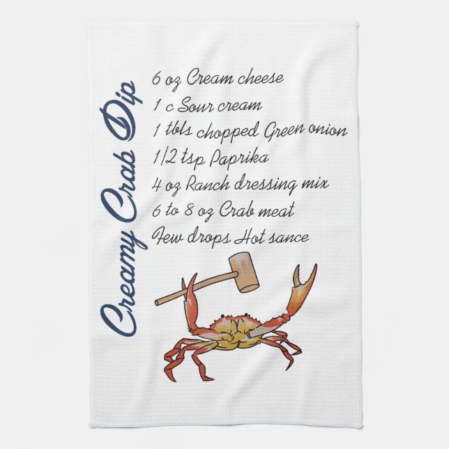 Crab Dip Recipe Kitchen Towel (Vertical)