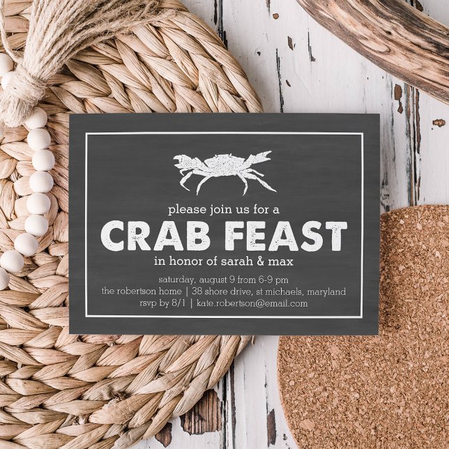 Crab Feast Black & White Chalkboard Invitation (Creator Uploaded)