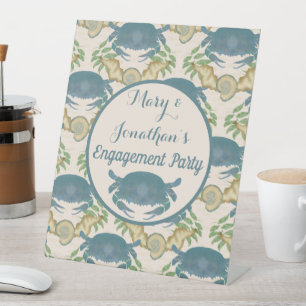 Crab Feast-Watercolor Blue Crabs, Engagement  Pedestal Sign