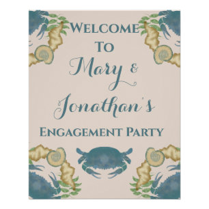 Crab Feast-Watercolor Blue Crabs, Engagement Poster