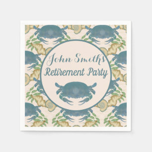 Crab Feast-Watercolor Blue Crabs, Retirement Napkin