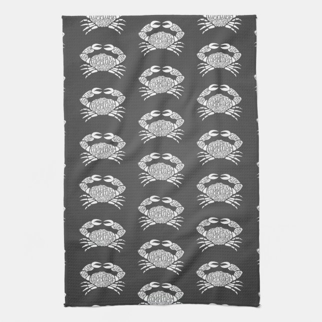 Crab fishmonger fisherman butcher meat cuts art kitchen towel (Vertical)