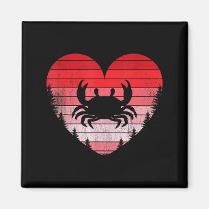 Crab heart love valentines day vintage retro sunse magnet