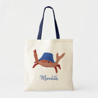 Crab in a Beach Hat Red, White & Blue Personalized