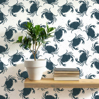 Crab Indigo Blue and White Coastal Pattern