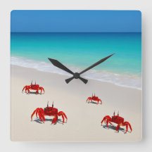 Crab Life Wall Clock – Square Beach Design 4 Crabs