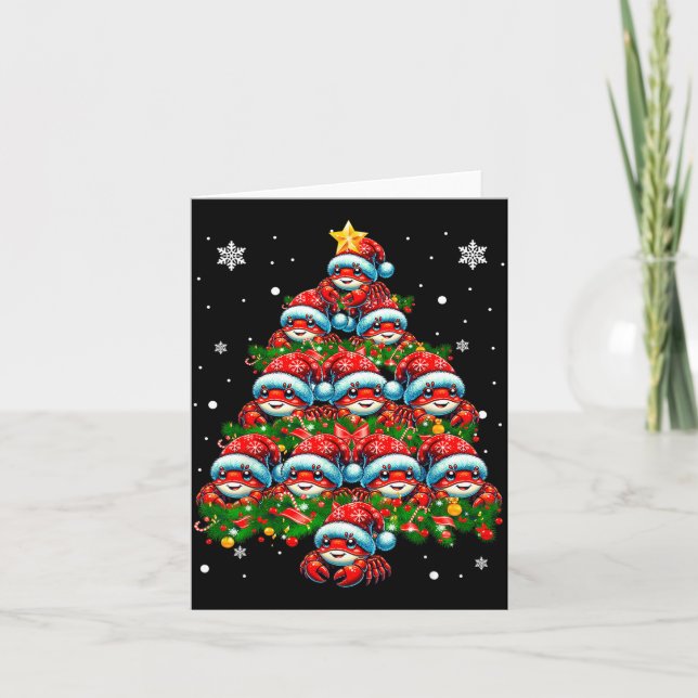 Crab Lighting Xmas Holiday Santa Crab Christmas Tr Card (Front)