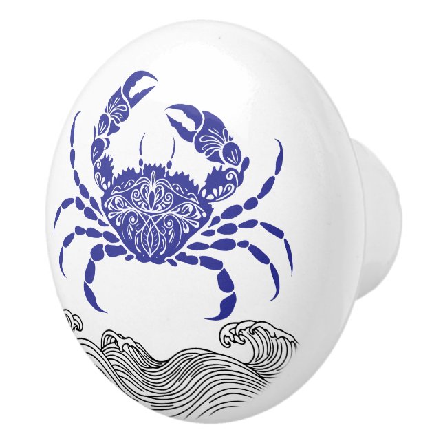 Crab Mandala Blue Ceramic Knob (Right)