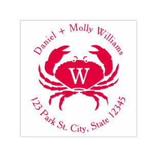 Crab Monogram Address Self-inking Stamp