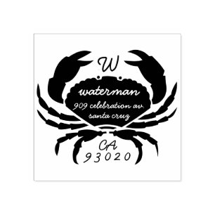 Crab Monogram Family Name Script Return Address Rubber Stamp